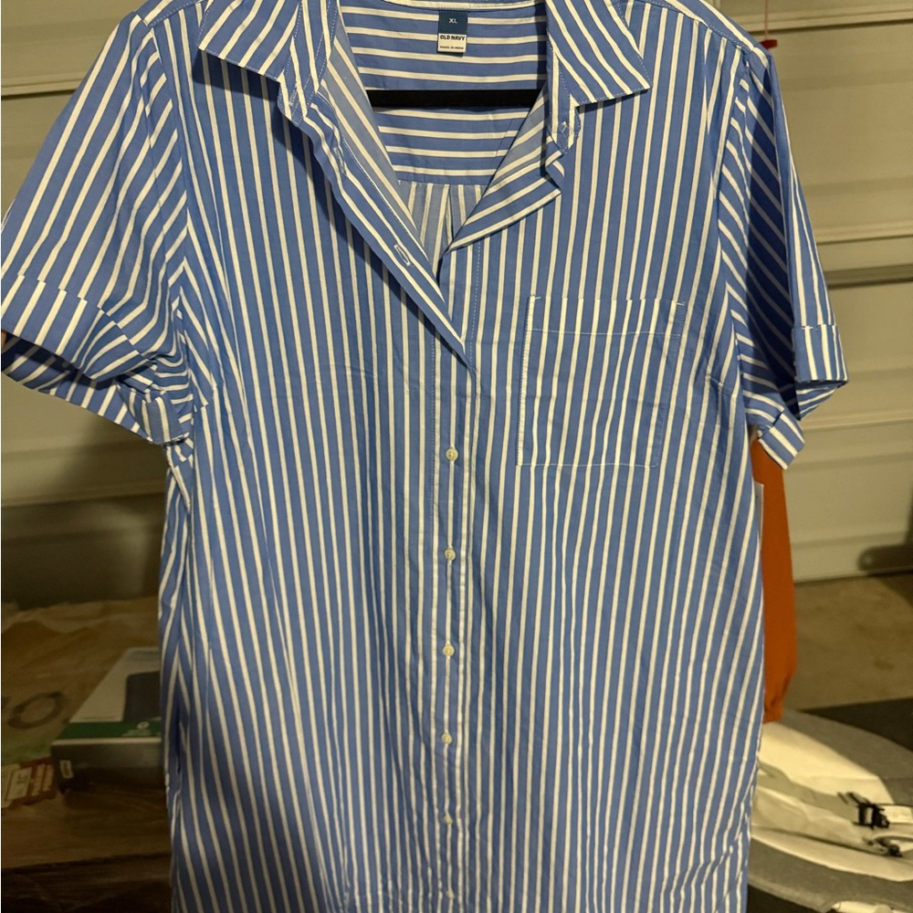 Old Navy Blue and White Striped Asymmetrical Dress